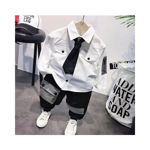 Baby Boys Clothes Autumn New Student Costume 2 3 4 5 6 7 Years Baby Shirt+cargo Pants 2pcs Sets for Boys Thanksgiving Outfits