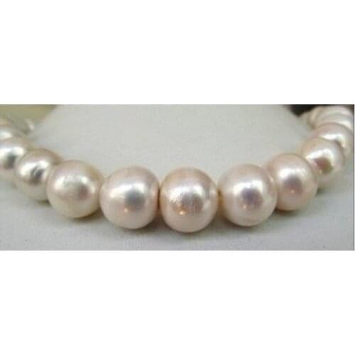 Free shipping HUGE 18"12-14kMM NEAR ROUND NATURAL WHITE PEARL NECKLACE