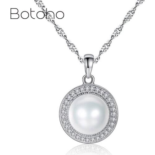 925 Sterling Silver color Pendant Necklace For Women Classic Round with 9-9.5mm Pearls Natural Freshwater Pearl Fine Jewelry 3