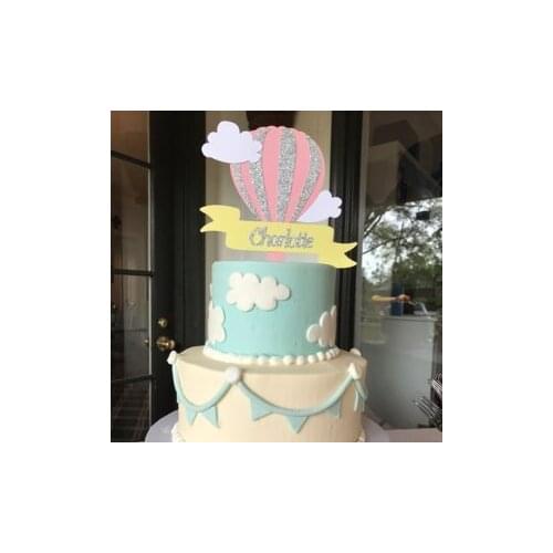Personalize name age up up and away hot air balloon birthday baby shower cake toppers, wedding cake toppers decoration