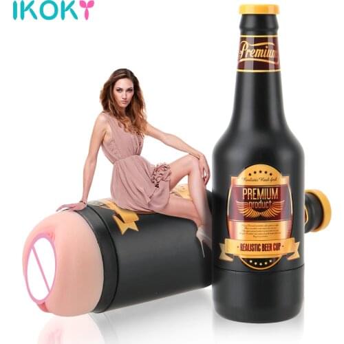 IKOKY Beer Bottle Masturbator Cup Man Sex Toys for Men Male Pussy Real Vagina For Sex Machine Erotic Toys Adults Sex Goods Shop