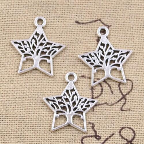 15pcs Charms Star Life World Tree 23x21mm Antique Silver Color Plated Pendants Making DIY Handmade Tibetan Finding Jewelry