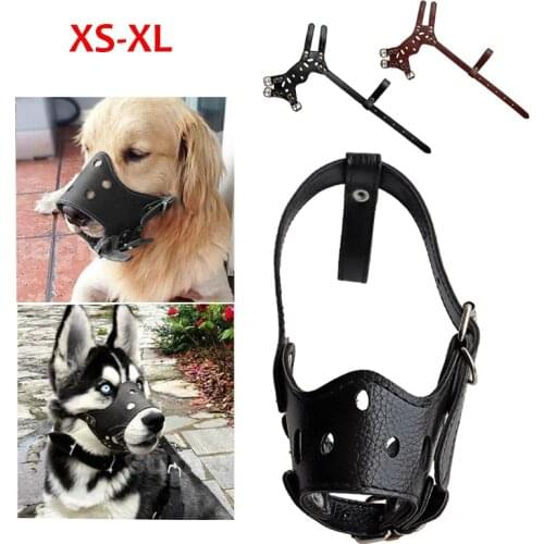 XS-XL Adjustable Pet Dog Mouth Mask PU Leather Anti-barking Bite Safety Dogs Mouth Muzzles for Small Large Dogs Pet Supplies