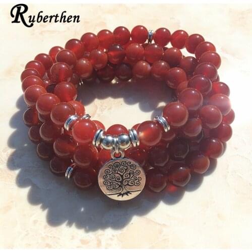 Ruberthen New Design Women`s Bracelet Fashion 108 Mala Bracelet or Necklace Natural Stone Yoga Tree of Life Jewelry