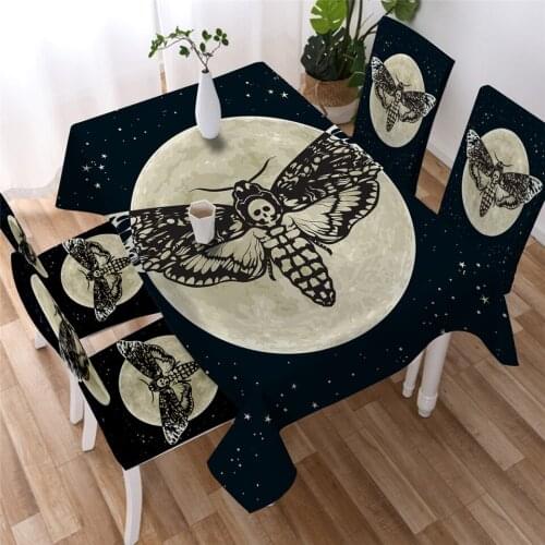 Halloween Skull Polyester Fabric 3D Tablecloth Black Sugar Skull Butterfly Thicken Washable Rectangular Table Cloth for Kitchen