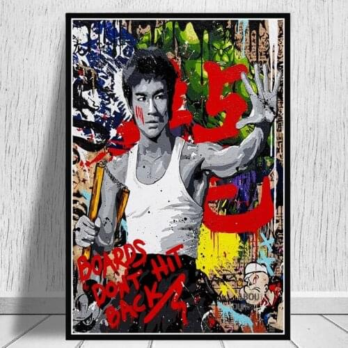 Modern Street graffiti Art Gym Canvas Posters and Prints Abstract Chinese Kong-fu Bruce and Word Painting Pistures Home Decor