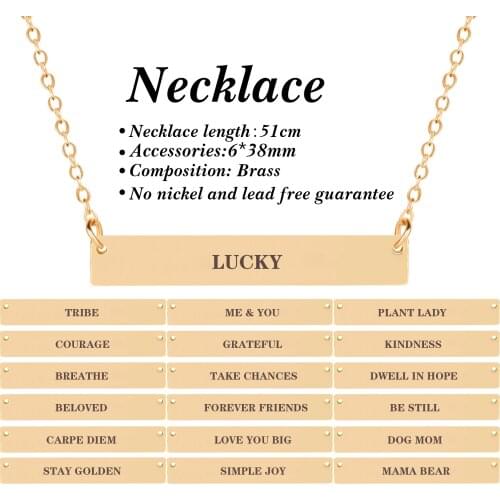 Inspirational Letters Engraved Horizontal Necklace Pendant Golden Necklace Punk Statement Jewelry Party Accessories