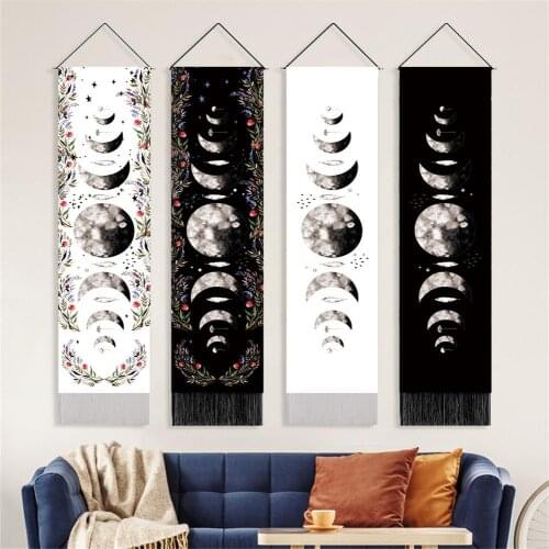 Vintage Moon Phase Wall Hanging Tapestry Moonlight Black White Tapestries Boho Room Wall Decor Home Decoration