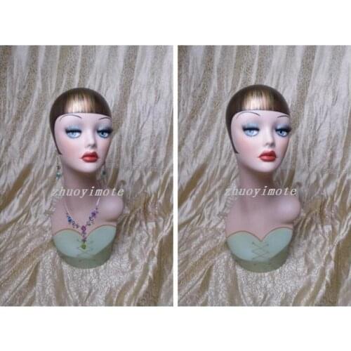 High Quality Fiberglass Vintage Female Mannequin Dummy Head , Manikin Heads Hat Display