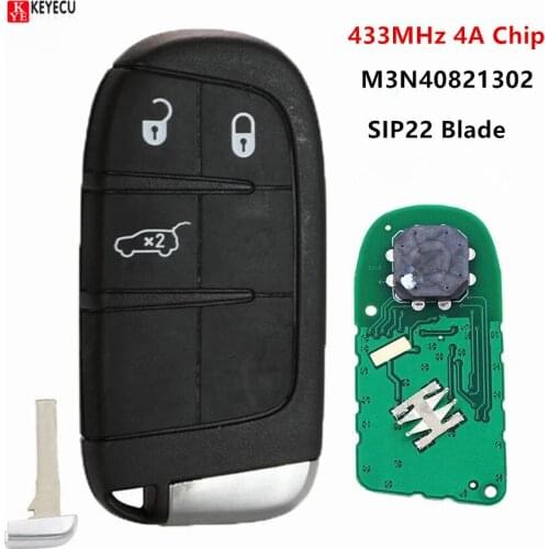KEYECU Replacement Keyless Remote Smart Proximity Key 3-Button 433MHz 4A Chip for Fiat 500 500L 500X 2016+ SIP22 M3N-40821302