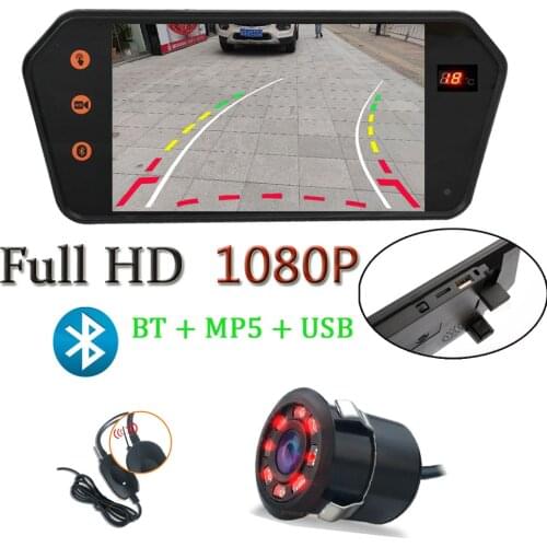 LED Screen 7 "Inch Rearview Mirror Multimedia Player Bluetooth Handsfree Dynamic Trajectory Rear View Camera Night Vision
