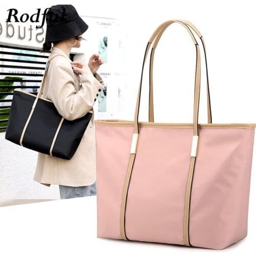 Blank Fashion A4 Big Nylon Cloth Casual Tote Bags for Women 2021 Large Ladies Shoulder Bag Womens Tote Fabric Bag Female Zipper