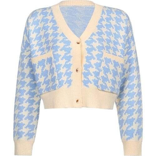 2021 knitted texture high quality ladies sweater with designer knit women cropped crop top houndstooth cardigan womens sweaters