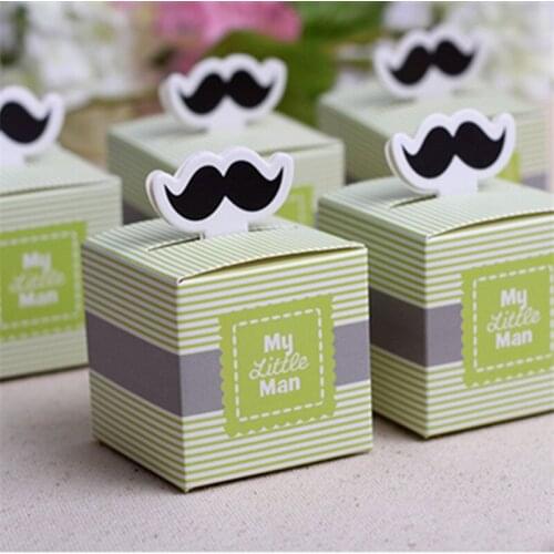 20pcs/lot Black Mustache Green Baby Shower Candy Box Cute Little Man Beard Wedding Decor Candy box Birthday Party Favor Gift Box