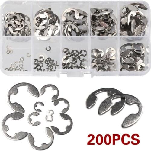 200pcs Assortment E-Clip 304 Stainless Steel Retaining Circlip Set 1.5mm-10mm Retaining Ring For Hardware Accessories