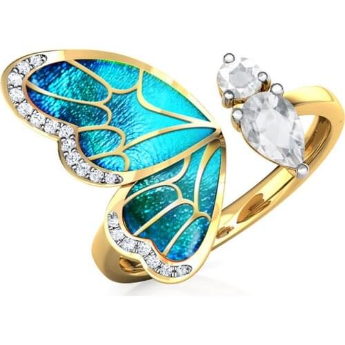 2021 Fashion Jewelry Zircon Butterfly Design Opening Ring for Women Luxury Engagement Bride Wedding Band Girl Gift