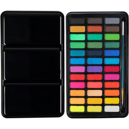 36 Colors Solid Watercolor Gouache Painting Travel Portable Metal Case Palette and Art Brush for Drawing Art Supplies Aquarelle