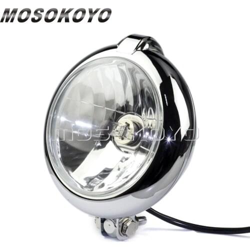 5 3/4" Chrome Bates Headlight H4 High Low Beam 12V 60/55W Running Light Vintage Front Lamp for Harley Scrambler Cafe Racer 5.75"