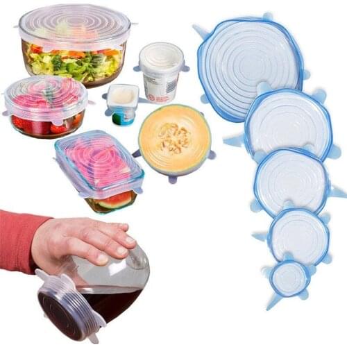 6PCS Reusable Silicone Stretch Lids Universal Silicone Food Wrap Bowl Pot Lid Silicone Cover Pan Cooking Kitchen Accessories