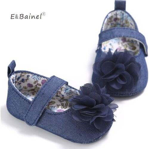 E&Bainel 0-18M Baby Girl Kids Flower Soft Sole Demin Prewalker Crib Shoes Cotton Shoes