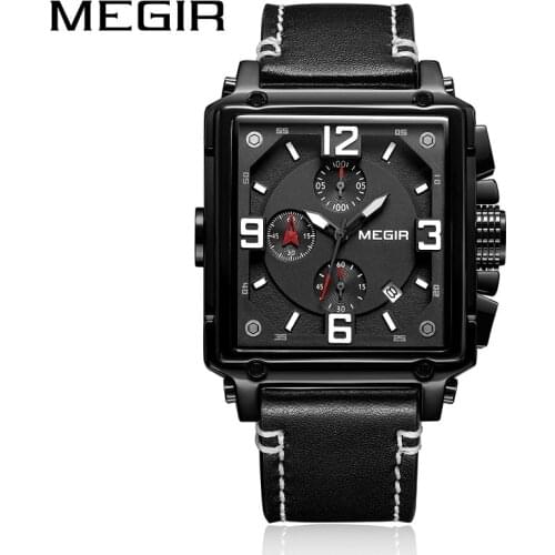 MEGIR Luxury Brand 2018 New Design Square Rose Gold Watches Men Quartz Leather Band Casual Sport Wristwatch relogio masculino