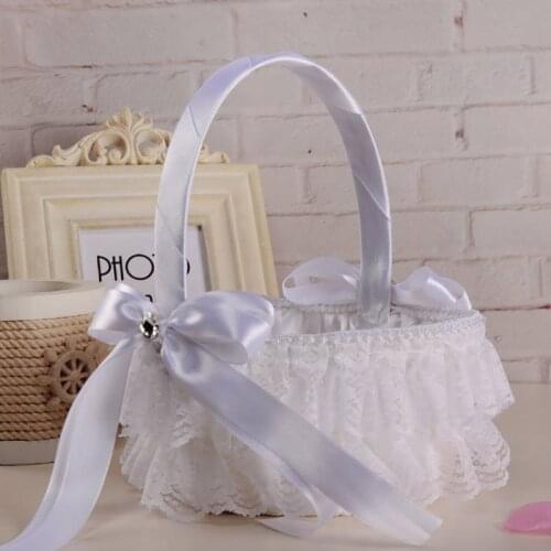 Flower Girl Basket Romantic Wedding Day Collection Flowers Basket Satin Rose Petals Holder for Wedding Ceremony Party Decoration