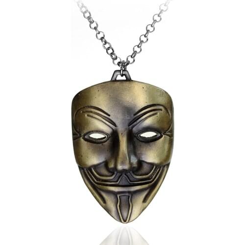 Dongsheng Moive Jewelry V for Vendetta Anonymous Mask Hip Hop Pendant Hacker Mask Alloy Necklace -30