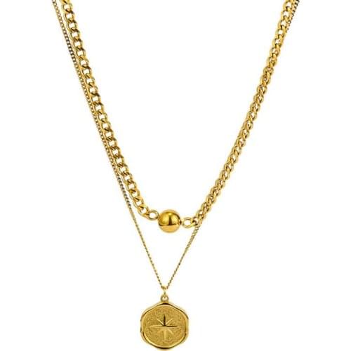 316L Stainless Steel Double Layer Geometric Beaded Star Charms Thick Chain Choker Necklace For Women Fashion Trend Jewelry