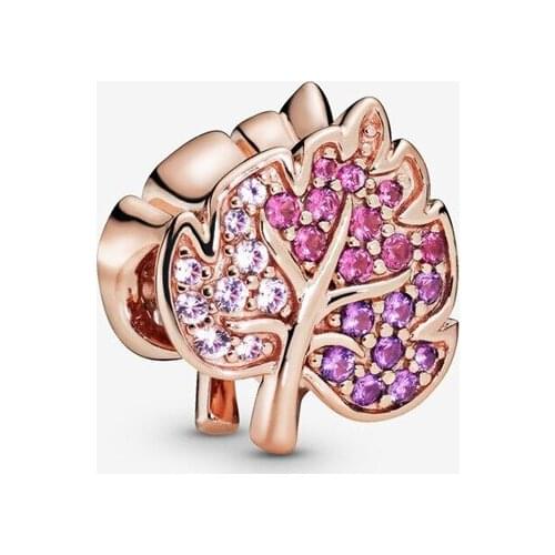 GChic Sparkling Pave Leaf Charm Beads for Pandora Bracelets Moments Classic Pink Charms for Bracelet Making Jewelry Diy Beads