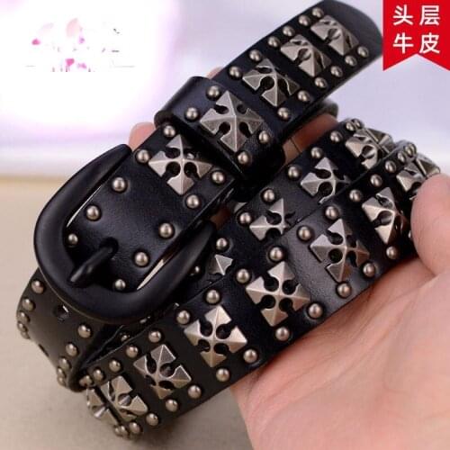 Womens leather pin buckle belt belt young and middle-aged top layer cowhide trousers belt wild retro jeans accessories