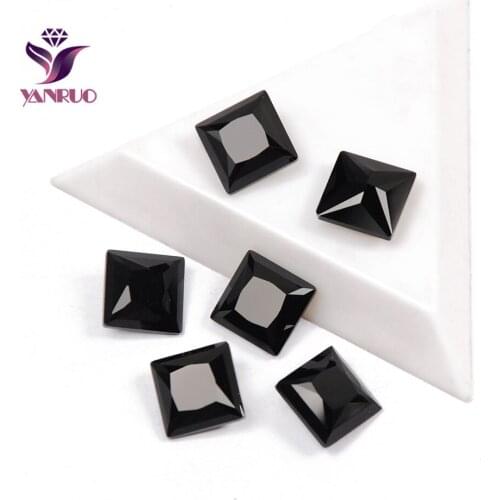 YANRUO 4447 Jet Princess Square Crystals Pointback Strass Black Rhinestones Glass Swimwear Sewing Bling Gems