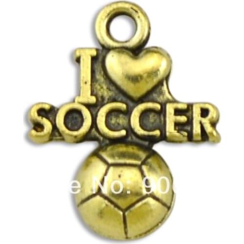 Fashion Antique bronze 50pcs 1 lot Vintage I LOVE Soccer Sports Charms jewelry