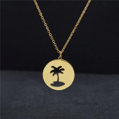 Stainless Steel Geometric Simple Tropical Rainforest Coconut Pendant Charms Necklace For Women Birthday Gift Christmas Jewelry