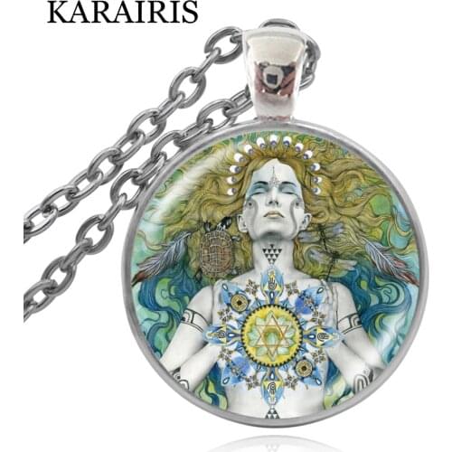 KARAIRIS 2020 New Vintage Glass Dome Cabochon Necklace Unisex Chakra Pendant Sacred Geometry Necklace For Women Man Jewelry