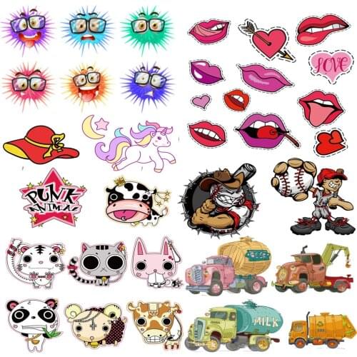 New! Cute Unicorn Cat Lion Lips Patch Iron on Washable Sticker For Kids Clothing Applique Diy Heat Transfer Patch Christmas Gift