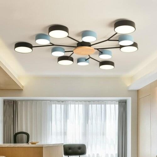New Arrival Modern LED Chandelier With Round Gray Metal Lampshades For Living Room Nordic Ceiling Mounted Bedroom Lustre WF1112