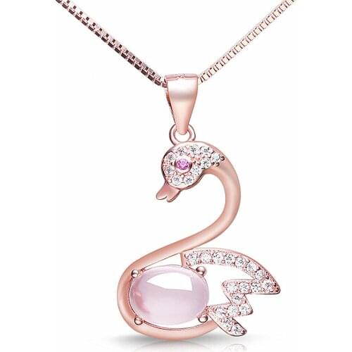Fashion elegant swan pink crystal zircon diamonds pendant necklaces for women 14k rose gold color jewelry choker bijoux gifts