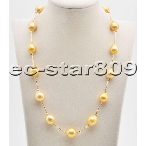 P6539 20" 14mm Almost-Round Golden Edison KESHI PEARL Necklace Choker