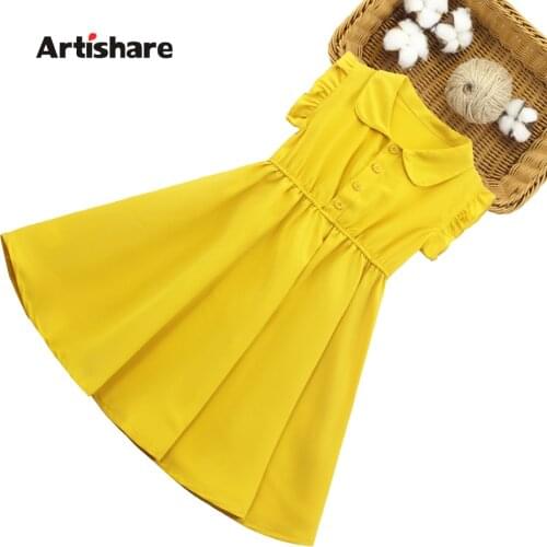Girl Dresses Solid Color Girl Child Dress 2021 Newest Children Dress Summer Girls Clothes 6 8 10 12 14