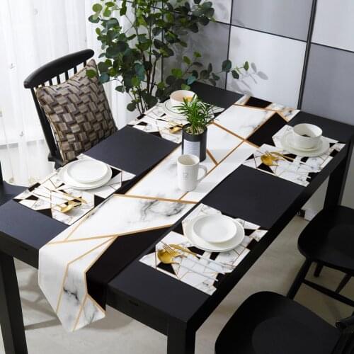 Marble Texture Black And White Triangle Table Runner Set for Home Kitchen Dining Table Wedding Party Holiday Dinner Decoration