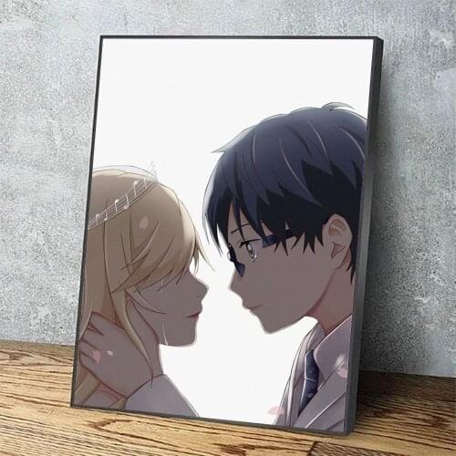 Canvas Poster Japan Anime Couple Painting Kiss Yellow Wall Art Cute Prints Modular Picture Home Decoration For Living Room Frame