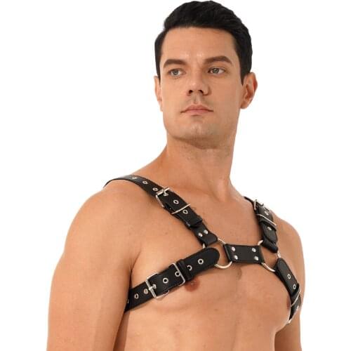 Mens Adjustable O Ring Rivet Straps Faux Leather Body Chest Harness Belt Stage Show Rock Music Concert Clubwear Accessories