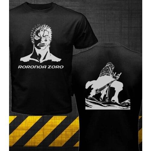 Roronoa Zoro Shirt Sword Fighter One Piece Char Pirates Anime Double-side Quality Men Short Creative Design Funny Shirt Graphics