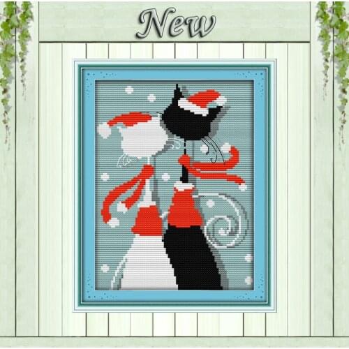 Merry Christmas table lovers cats paintings counted printed on canvas DMC 14CT 11CT Cross Stitch Needlework Sets Embroidery kits