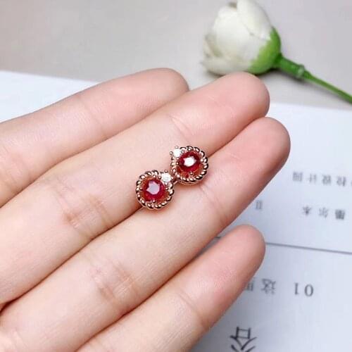 Natural ruby stud earring Free shipping Original real ruby 925 sterling silver Ruby Earring