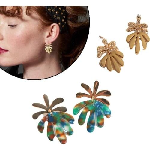 Europe and America gold color simple leaves shape commuter earrings earrings female