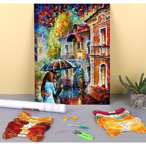 Date In The Rain Printed 11CT Cross Stitch Embroidery Patterns DMC Threads Sewing Knitting Hobby Needlework Room Decor Adults