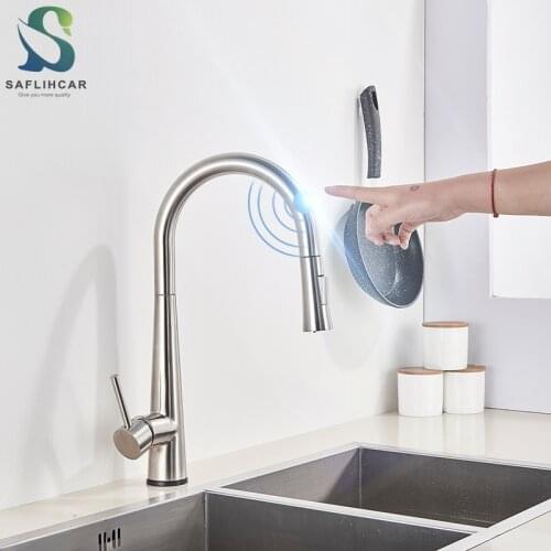 Touch Type Kitchen Sink Faucet Pull Out Flushing Spray Tap Inductive Touch Control Faucet With Sensor Kitchen Bathroom faucet
