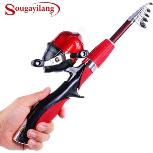 Sougayilang Portable Fishing Rod and Spinning Reel Combo Mini Carbon Ice Spincast Reel Set Telescopic Rods Kit Fish Tackle peche
