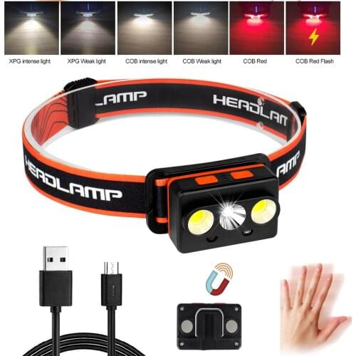 XPG+COB LED Headlamp Intelligent Sensing Ultra Bright Hard Head Lamp Powerful Headlight USB Rechargeable Waterproof Flashlight